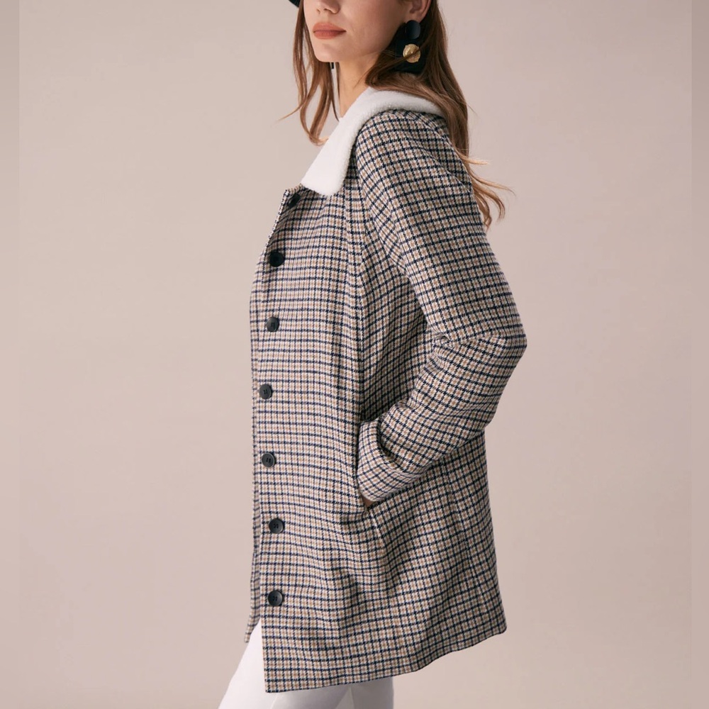 Rihoas Khaki Lapel Single Breasted Plaid Blazer - Picture 3 of 6